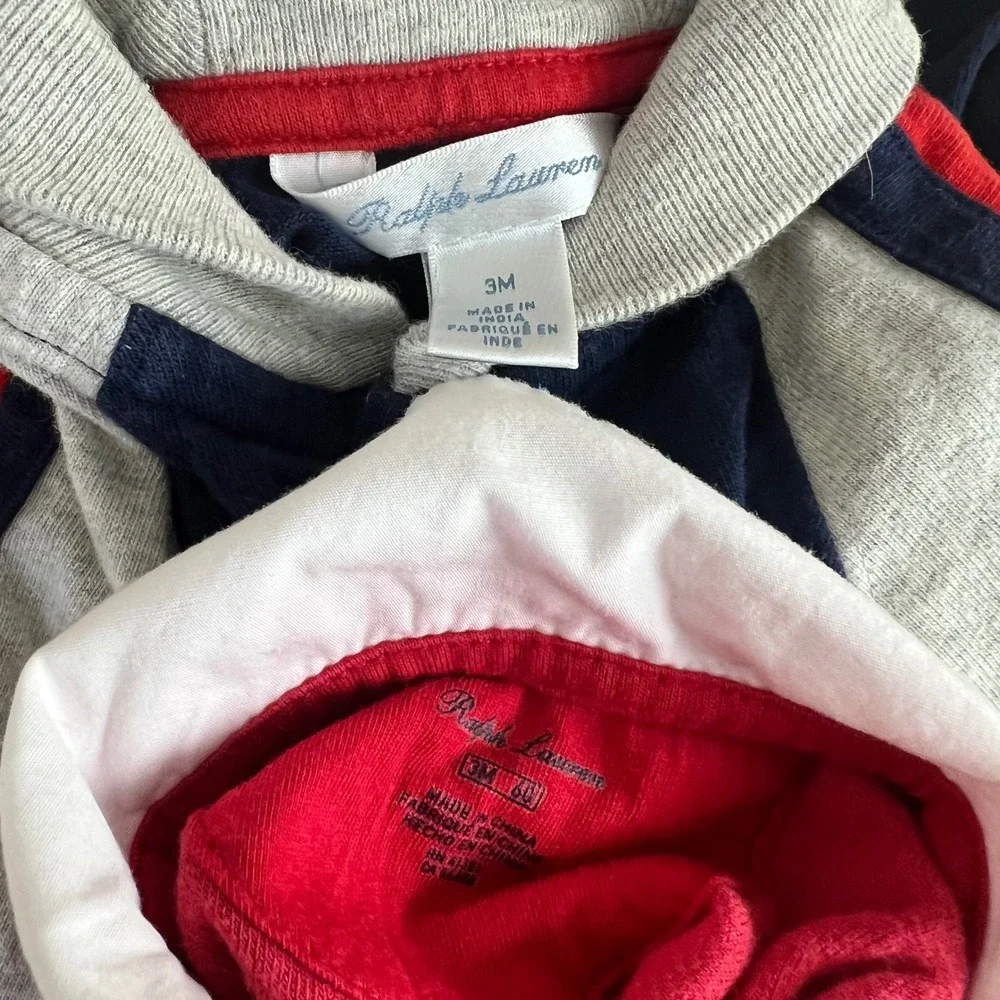 Ralph Lauren Footed Romper Sleep and Play Baby Size 3M Red Navy Blue‎ Polo Lot